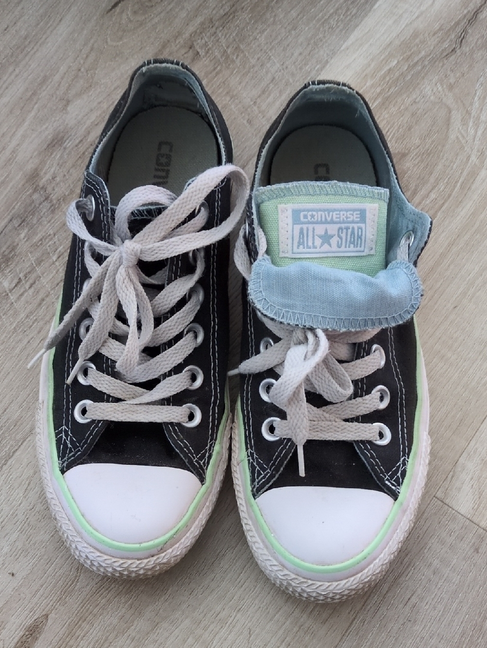 Converse Black Low-Top Sneakers with Mint and Light Blue Accents